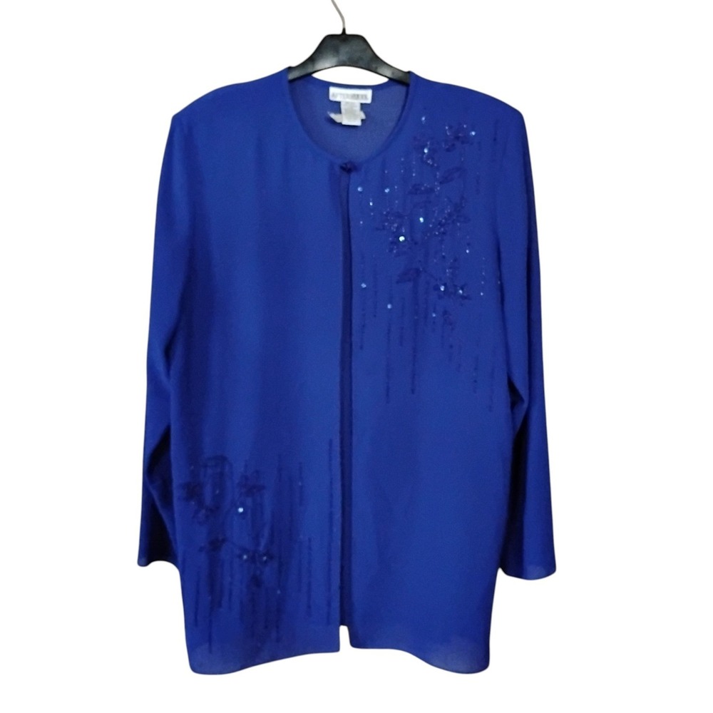After Dark Royal Blue Beaded Sequin Evening Jacket Formal Chiffon Size 14 1816